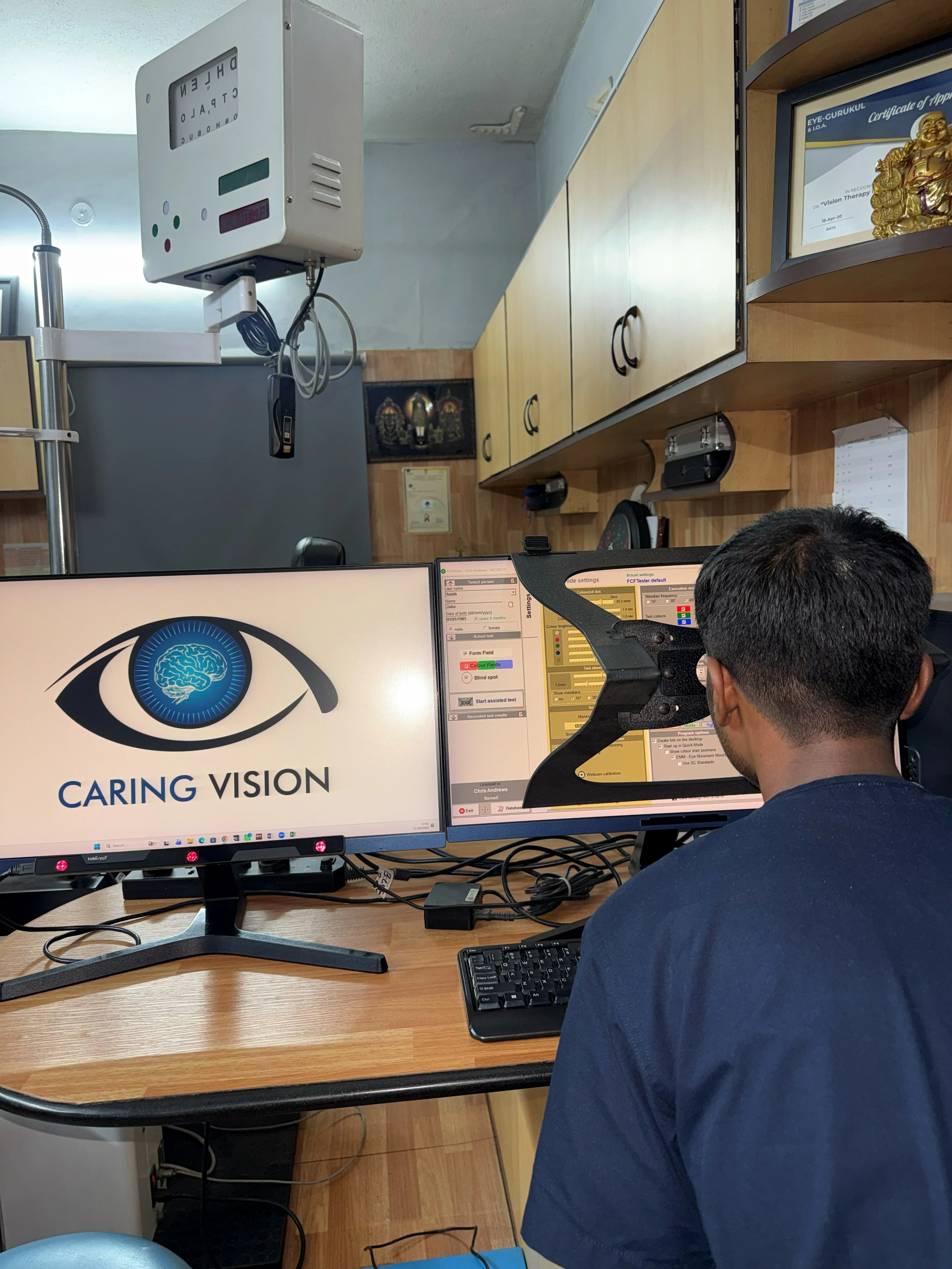 Closeup of binocular vision diagnostic instrument at Caring Vision Therapy