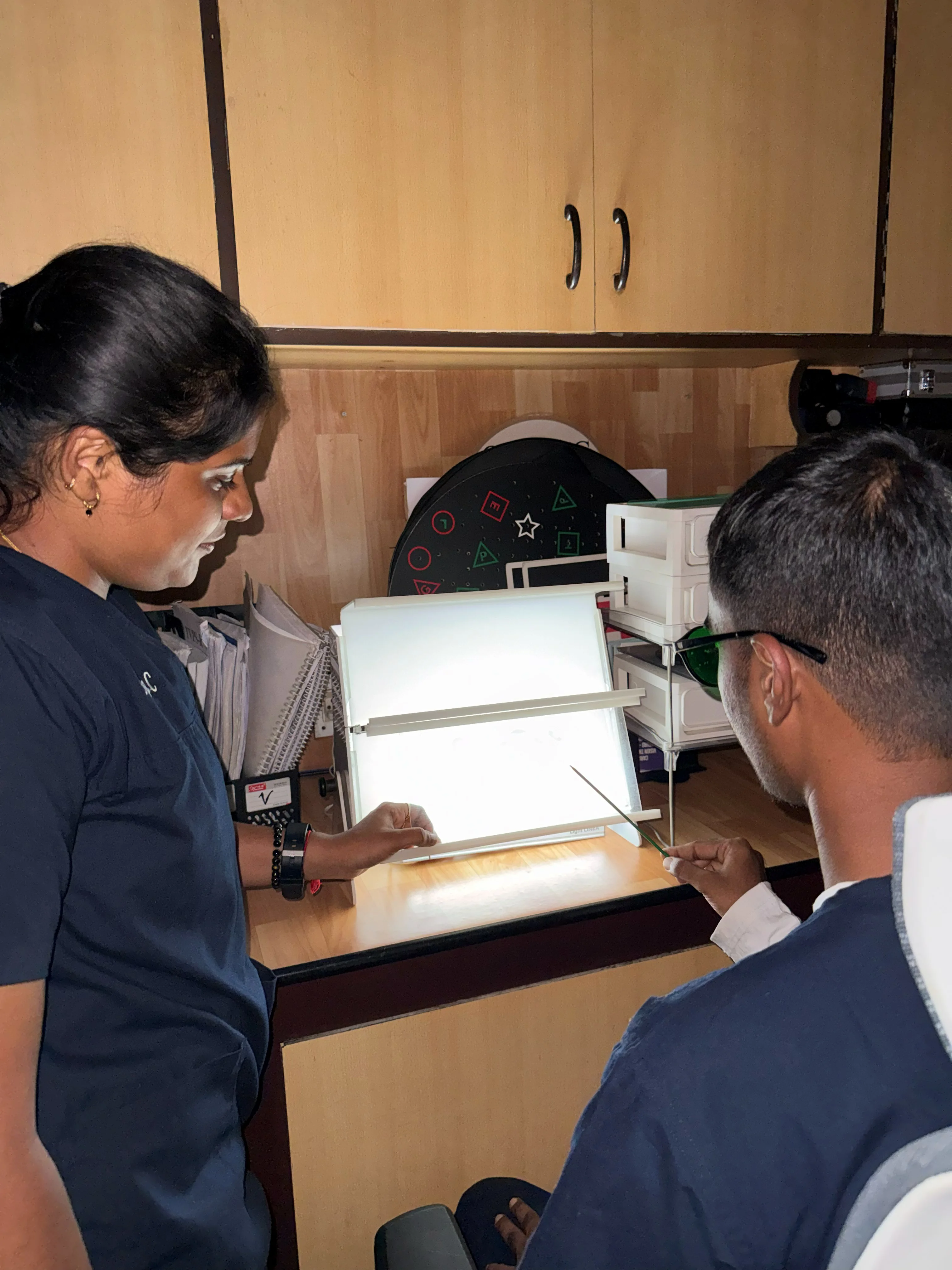 Eye movement assessment session at Caring Vision Therapy, Ashok Nagar