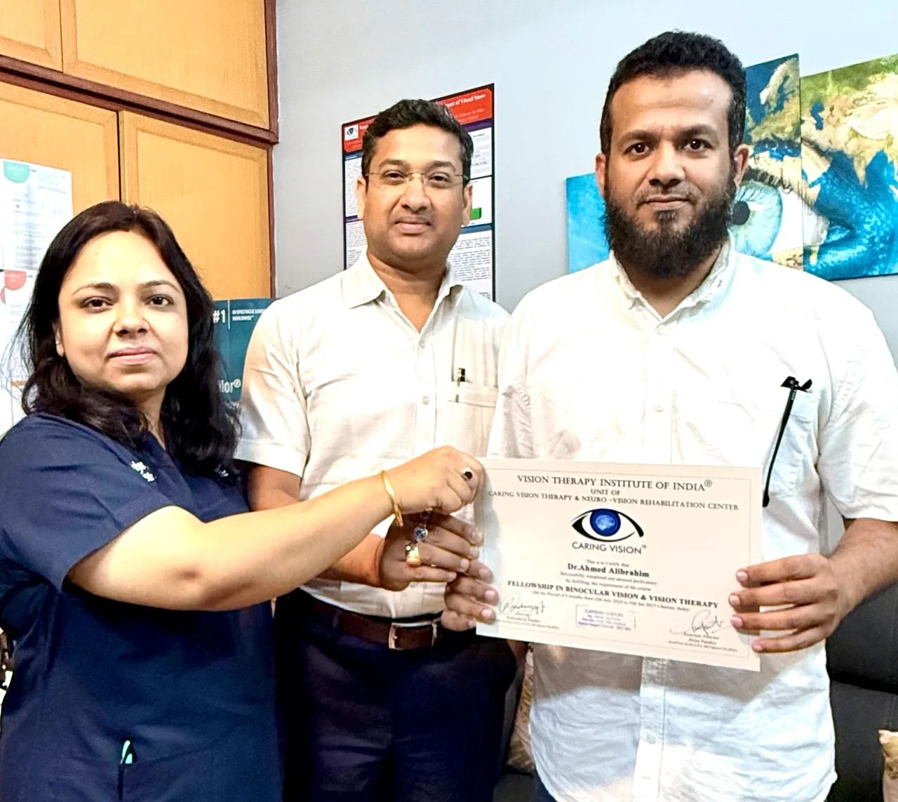 Optom. Ahmed Alibrahim receiving Fellowship at Vision Therapy Institute