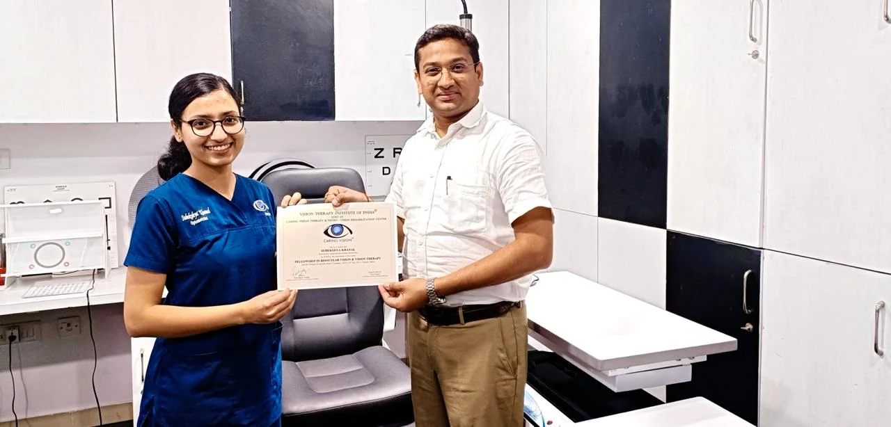 Optom. Subekshya Khanal receiving Fellowship in Binocular Vision and Vision Therapy